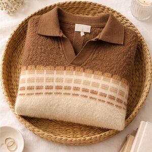 Vintage Grandpa Fuzzy Polo Sweater Size Medium